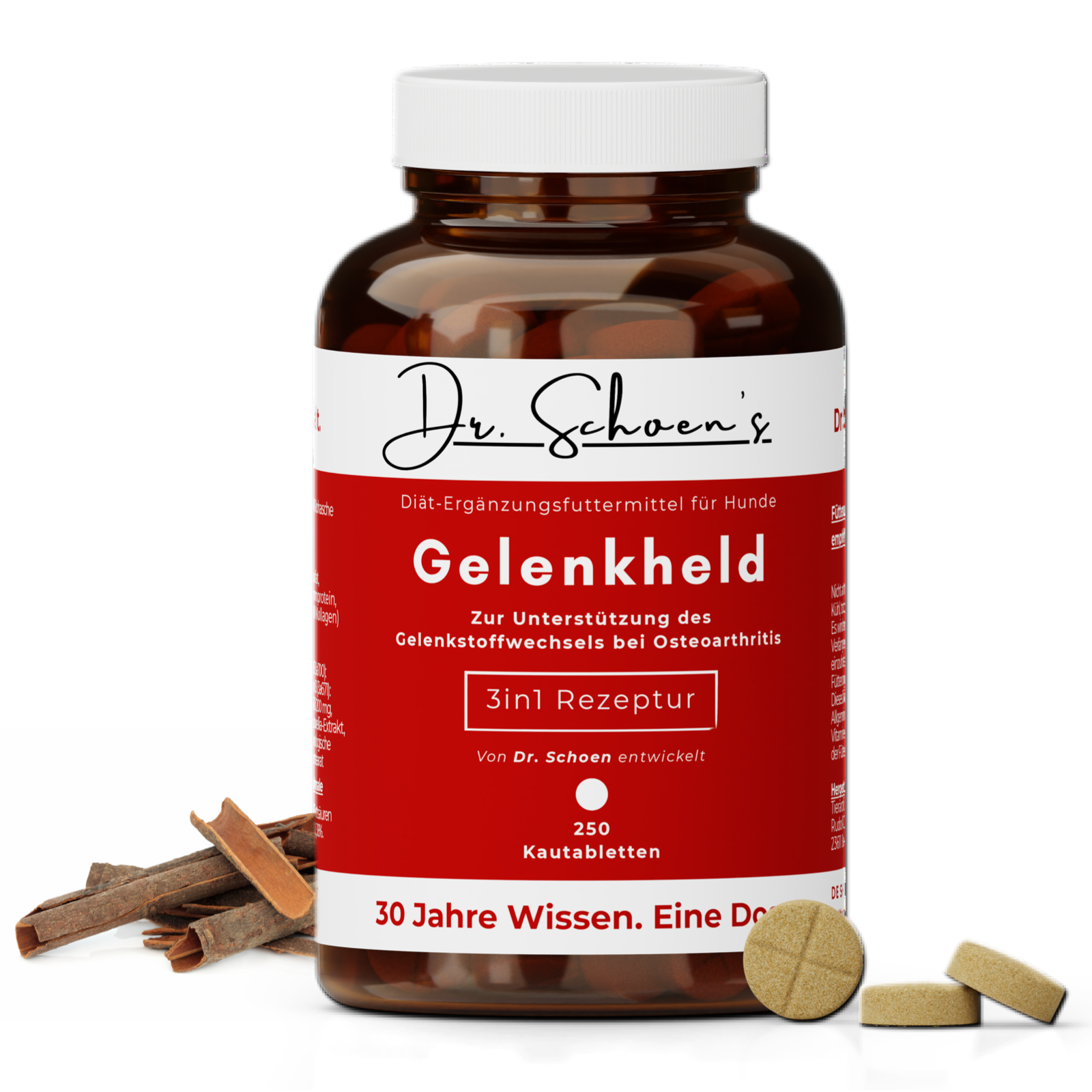Dose Dr. Schoen's Gelenkheld, Diät-Ergänzungsfuttermittel für Hunde, 3in1-Rezeptur mit 250 Kautabletten
